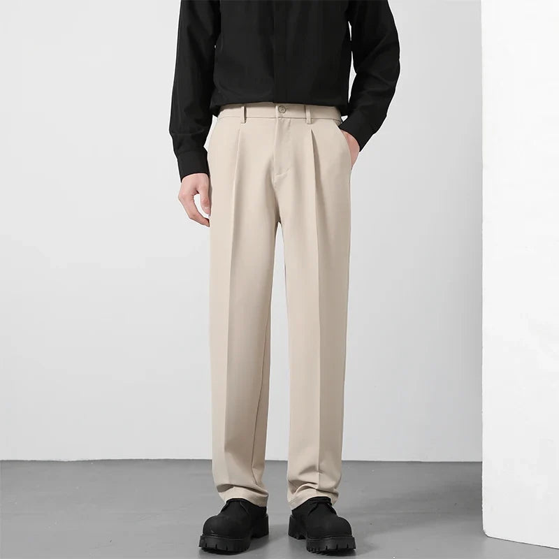 Herren Bundfaltenhose Beige/Braun Weites Bein