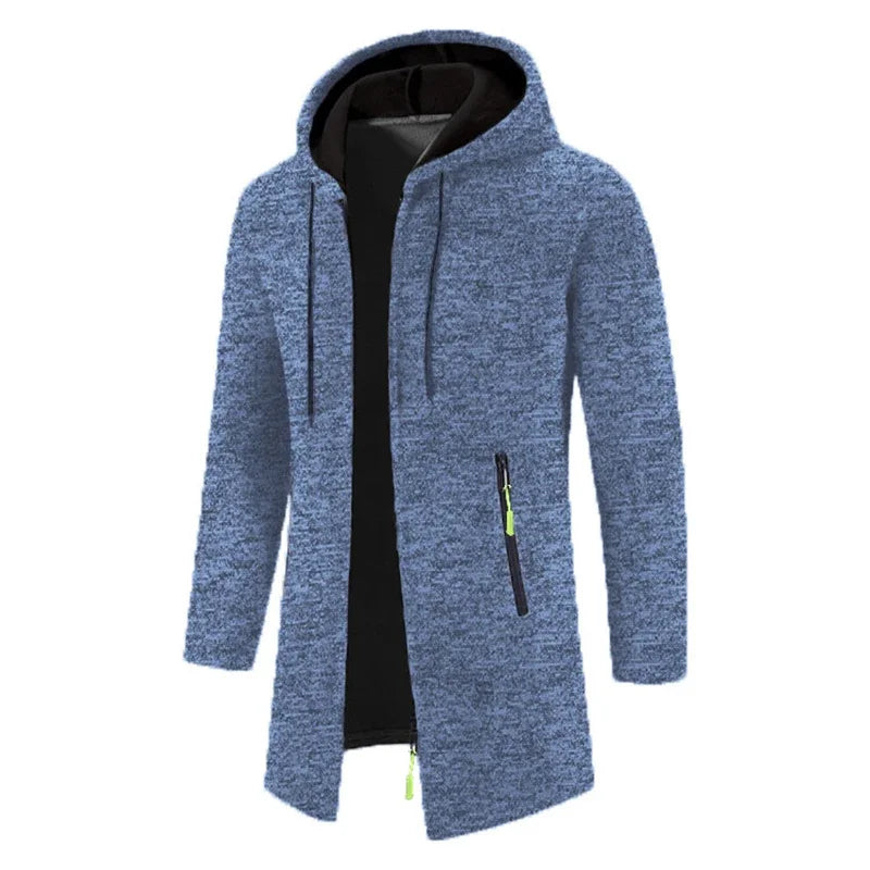 Herenhoodiemantel met lange mouwen, gemêleerd, met zak met ritssluiting
