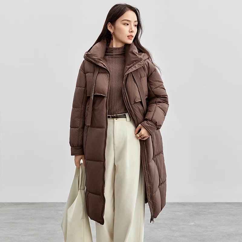 Damen Winter Parka mit Kapuze, langer Steppmantel