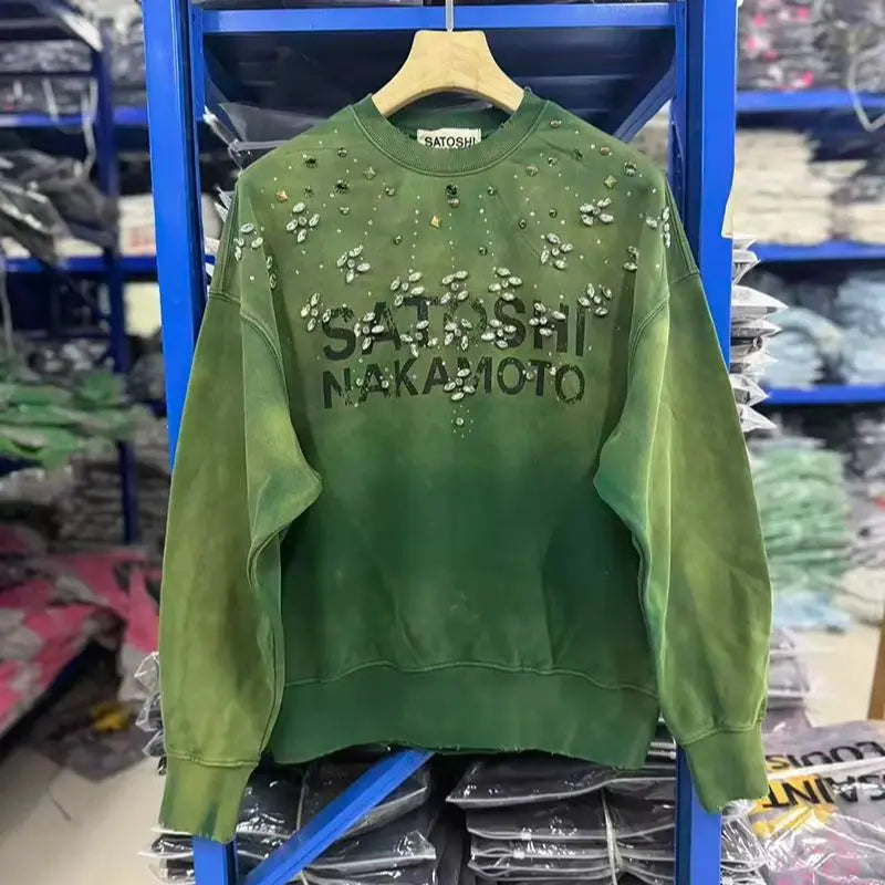 Unisex trui met kleurverloop en sierstenen, oversized sweatshirt