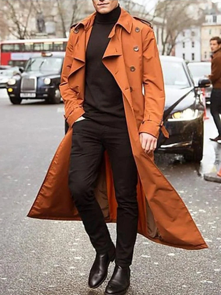 Herren Trenchcoat mit Gürtel, Doppelreiher und Reverskragen