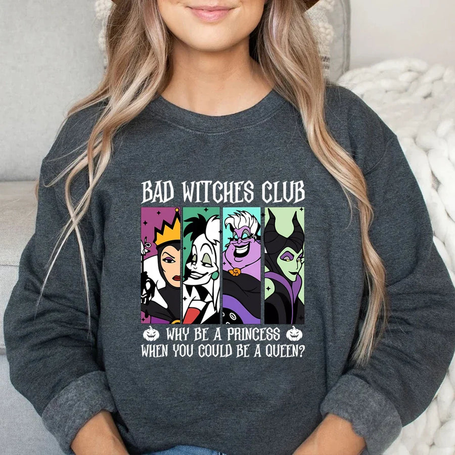Dames-sweatshirt met "Bad Witches Club"-motief, ronde hals, lange mouwen