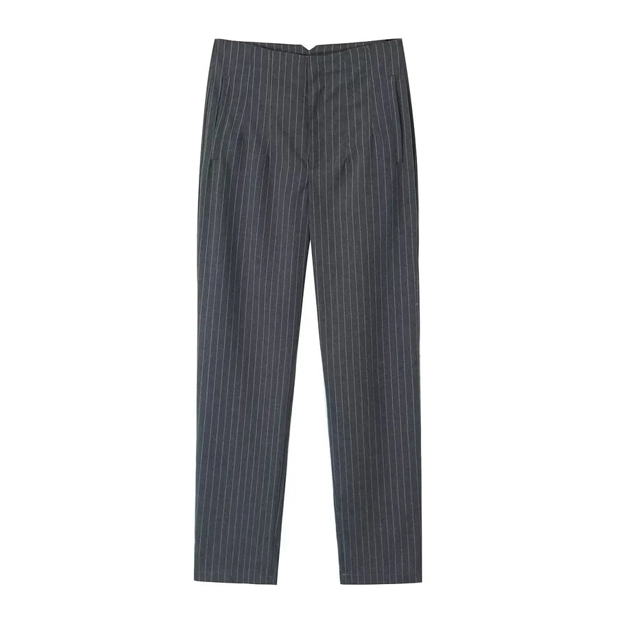 Damen High-Waist Stoffhose mit Falten-Detail und geradem Bein, Business & Freizeit