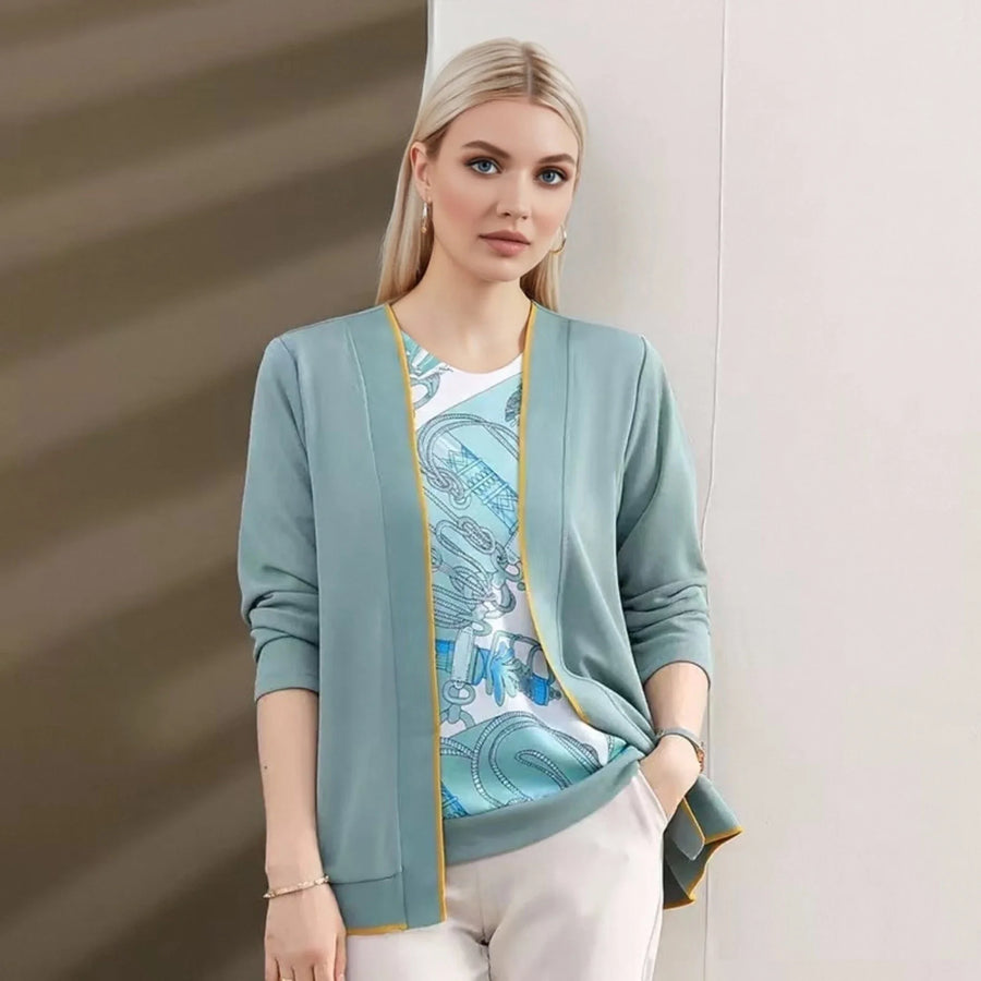 Damen 2-teiliges Set Cardigan und gemustertes Oberteil