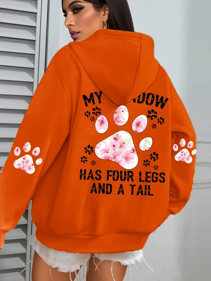 Hoodie für Damen mit Kapuze und Pfotenabdruck-Print, lockere Passform