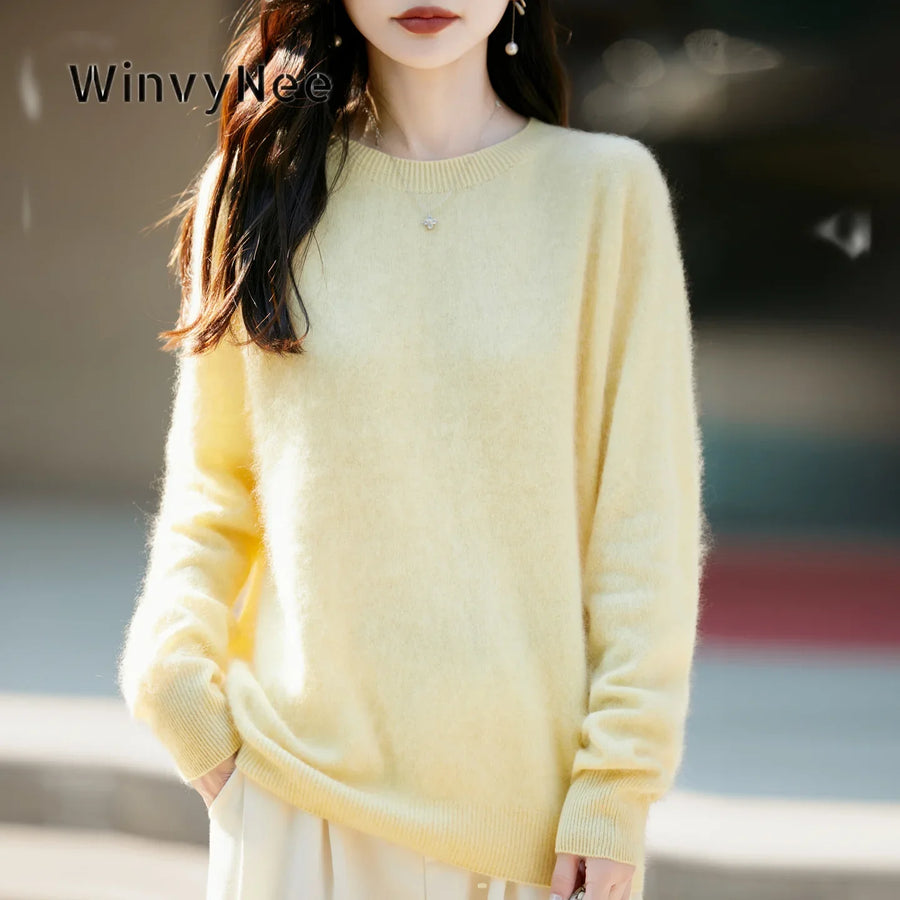 Damen Pullover mit Rundhalsausschnitt und langen Ärmeln, weiches Material