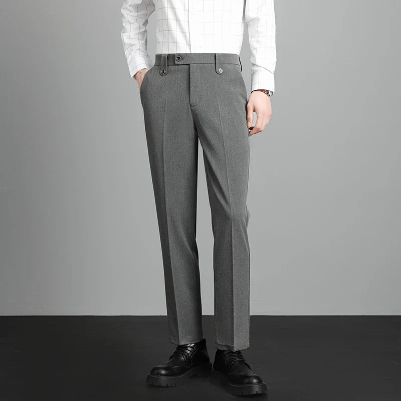 Herren Business Hose Beige Mit Bundfalte Slim Fit