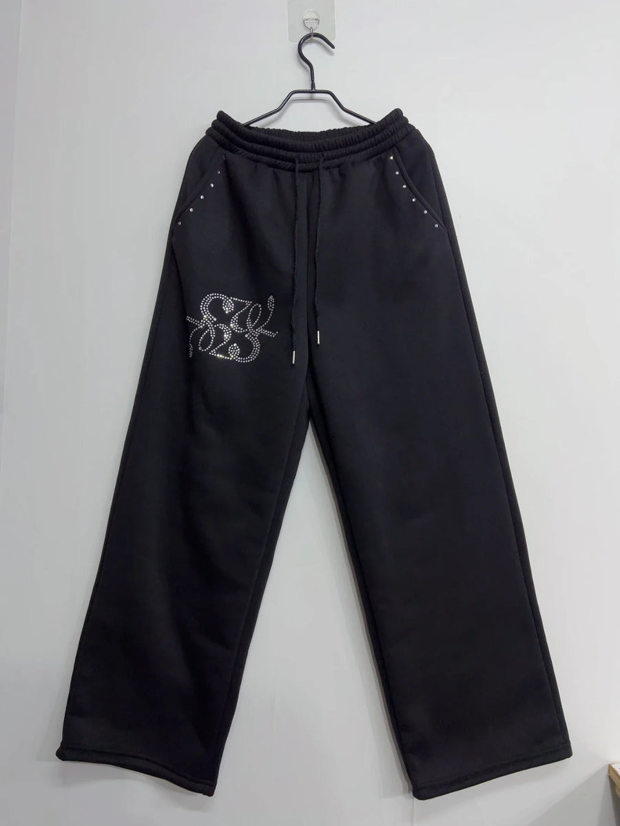 Zwarte wijde joggingbroek voor dames met glitterapplicatie