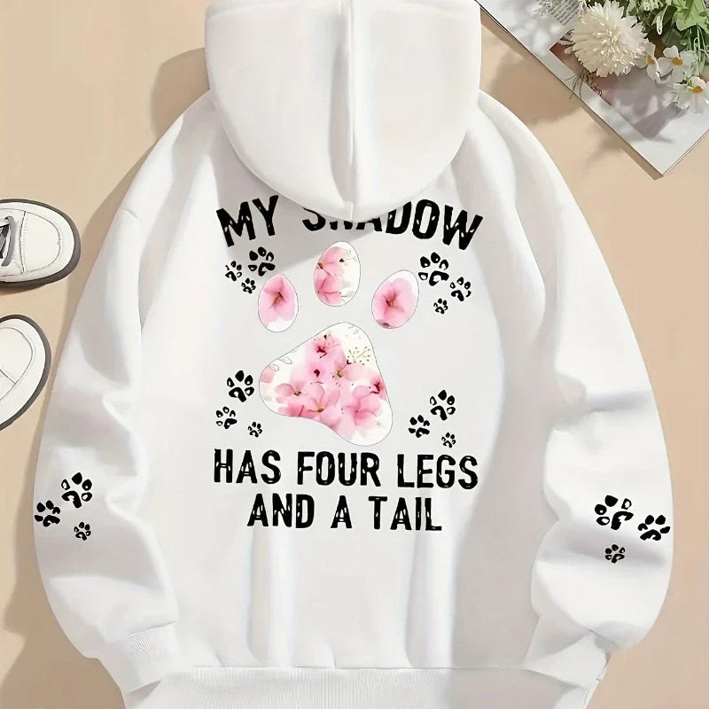 Hoodie für Damen mit Kapuze und Pfotenabdruck-Print, lockere Passform
