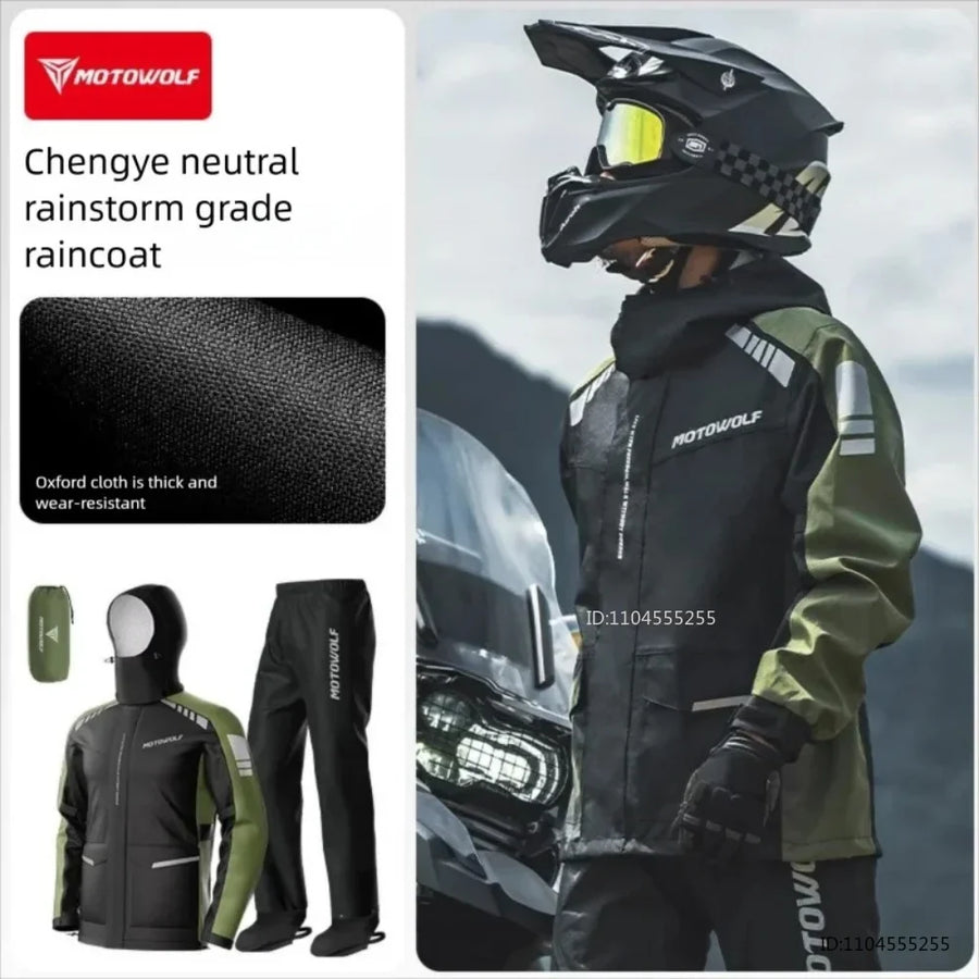 Unisex Motorrad Regenanzug Regendicht mit Kapuze & Reflektoren