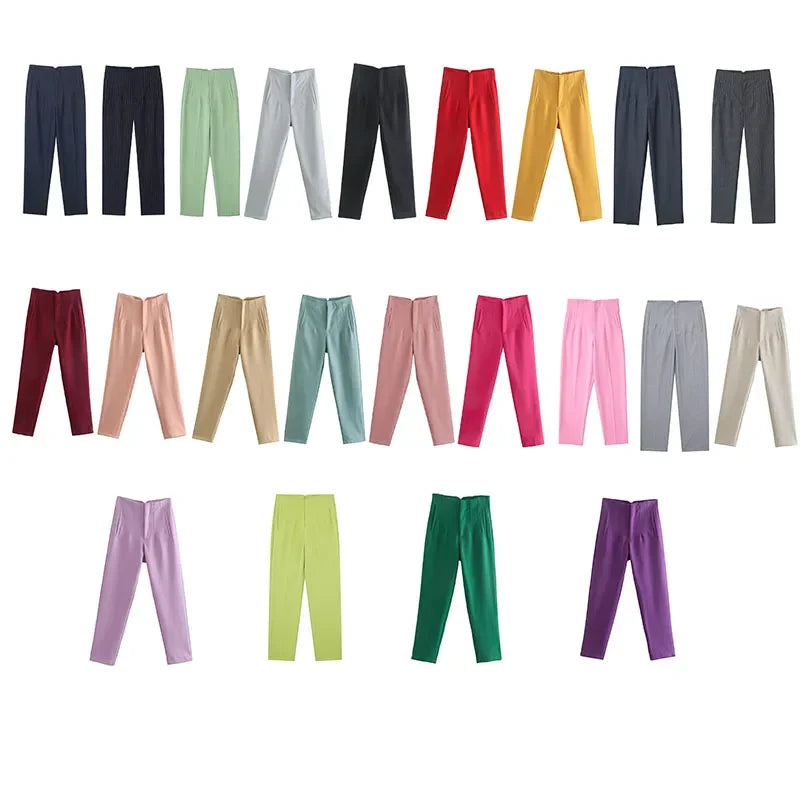 Damen High-Waist Stoffhose mit Falten-Detail und geradem Bein, Business & Freizeit