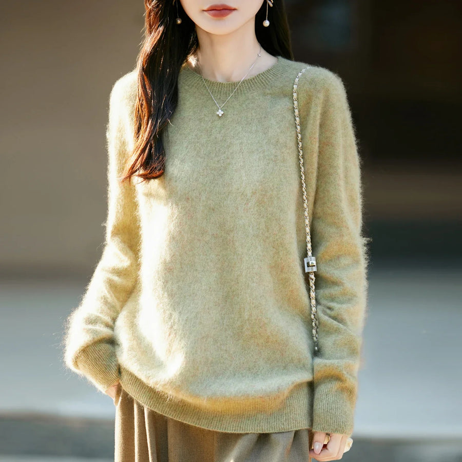 Damen Pullover mit Rundhalsausschnitt und langen Ärmeln, weiches Material
