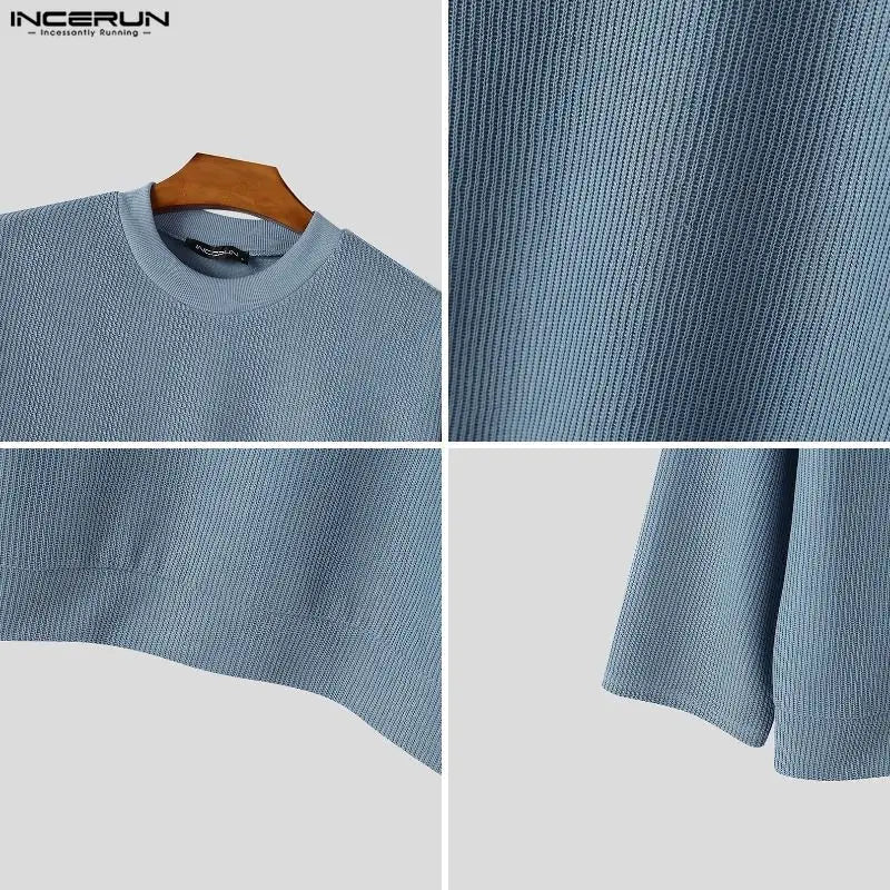 Heren shirt met lange mouwen, geribbeld, ronde hals, casual, oversized pullover