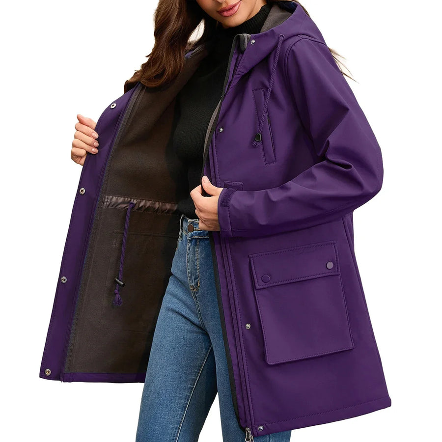 Damen Regenjacke mit Kapuze und Pattentaschen – Wasserabweisender Parka für Frauen