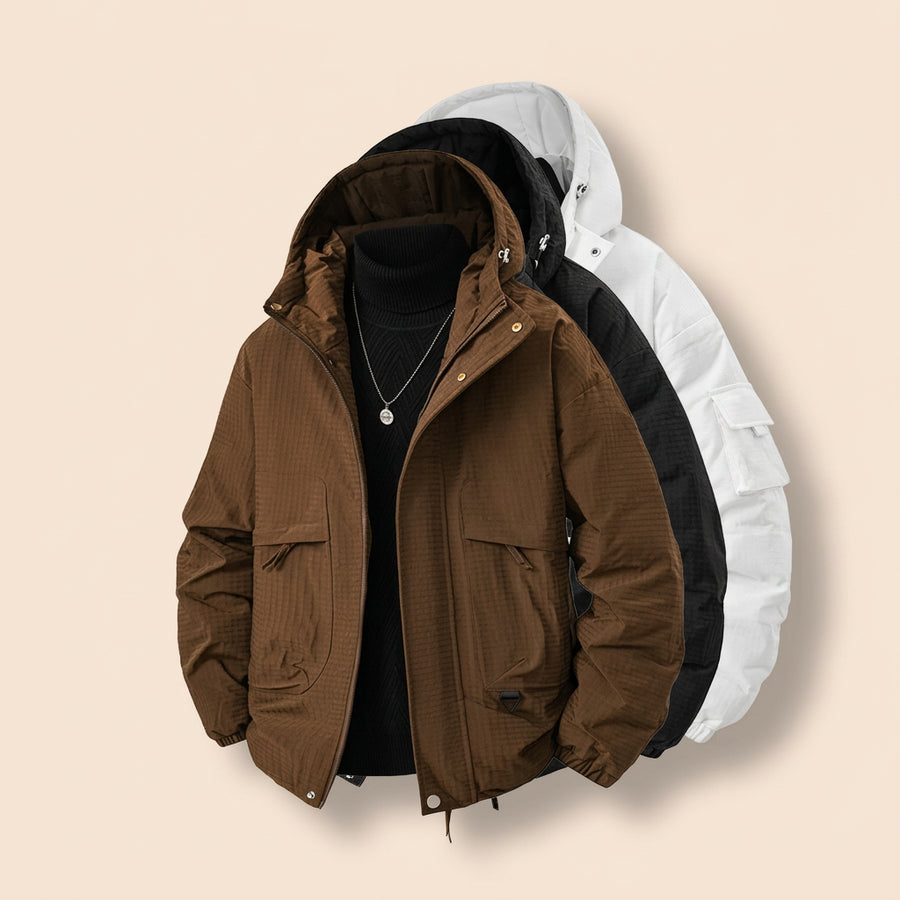 Casual herenjas met capuchon en textuur, bruin