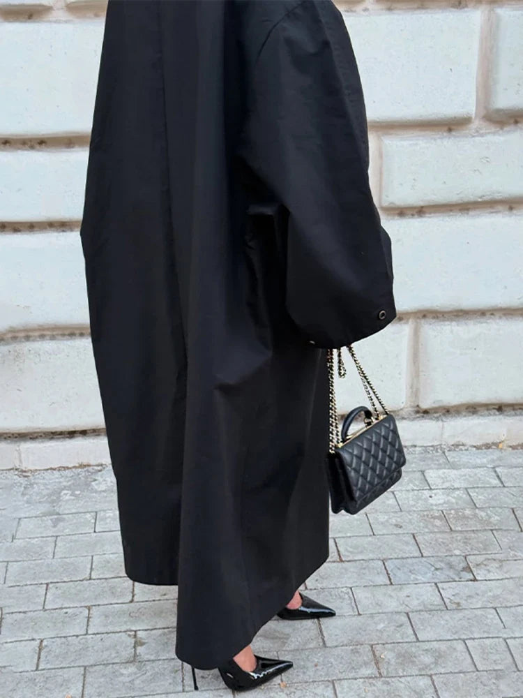 Damen Oversize Trenchcoat Mantel Lang Glockenärmel Stehkragen Gürtel Freizeit Jacke