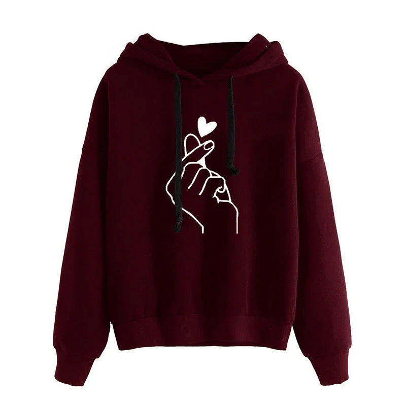 Dames-hoodie met hart-handprint en capuchon, casual sweatshirt