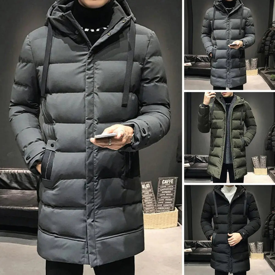 Herren Winterparka Steppmantel mit Kapuze Lang Grau