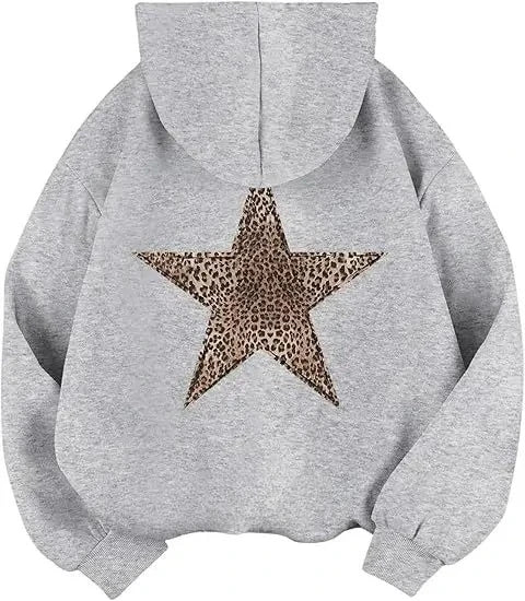 Hoodie met luipaardsterrenprint op de rug