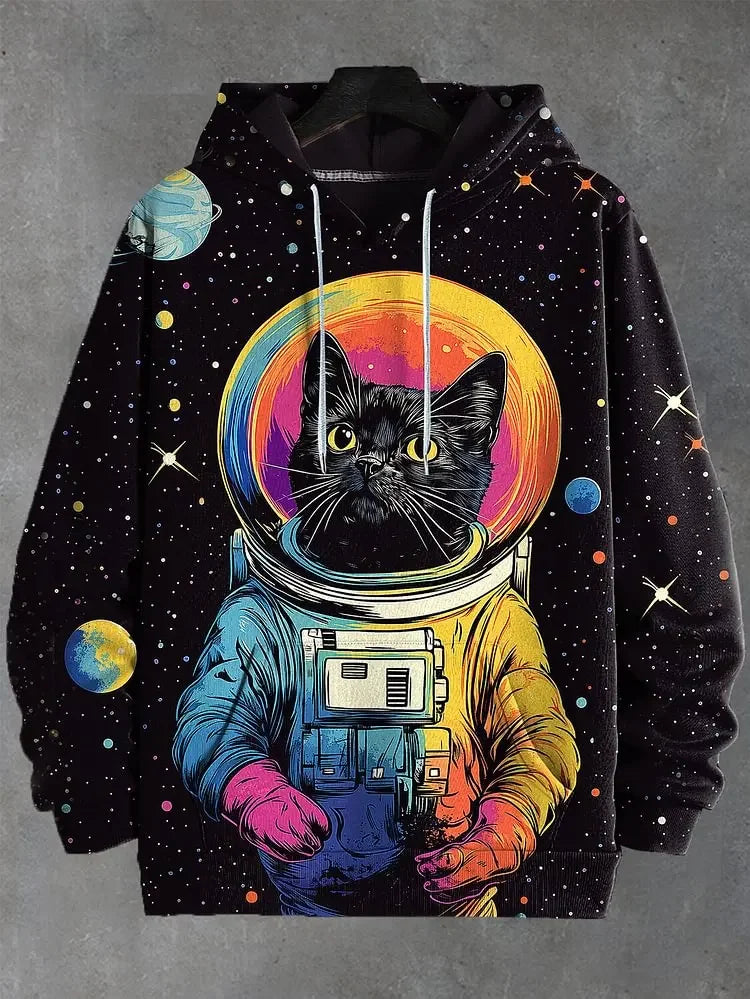 Unisexhoodie met kattenprint en kangoeroezak