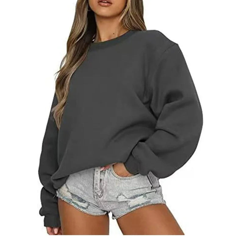 Oversized damessweatshirt met ronde hals en lange mouwen, casual trui