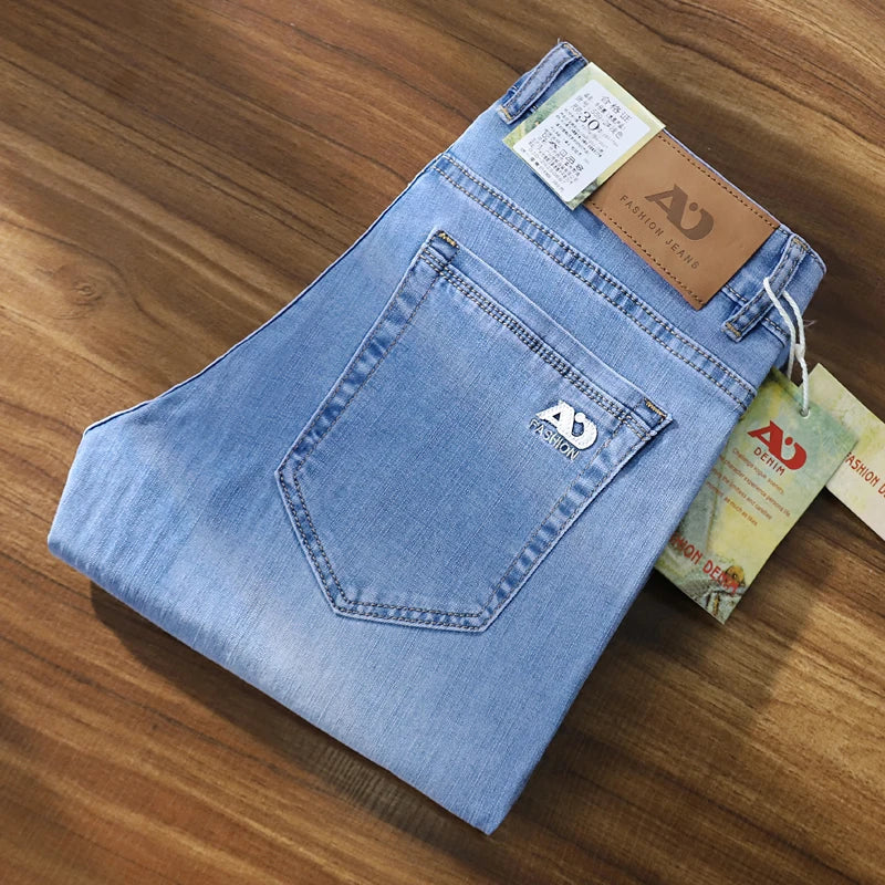 Herren Jeans Hose Denim mit geradem Bein Hellblau