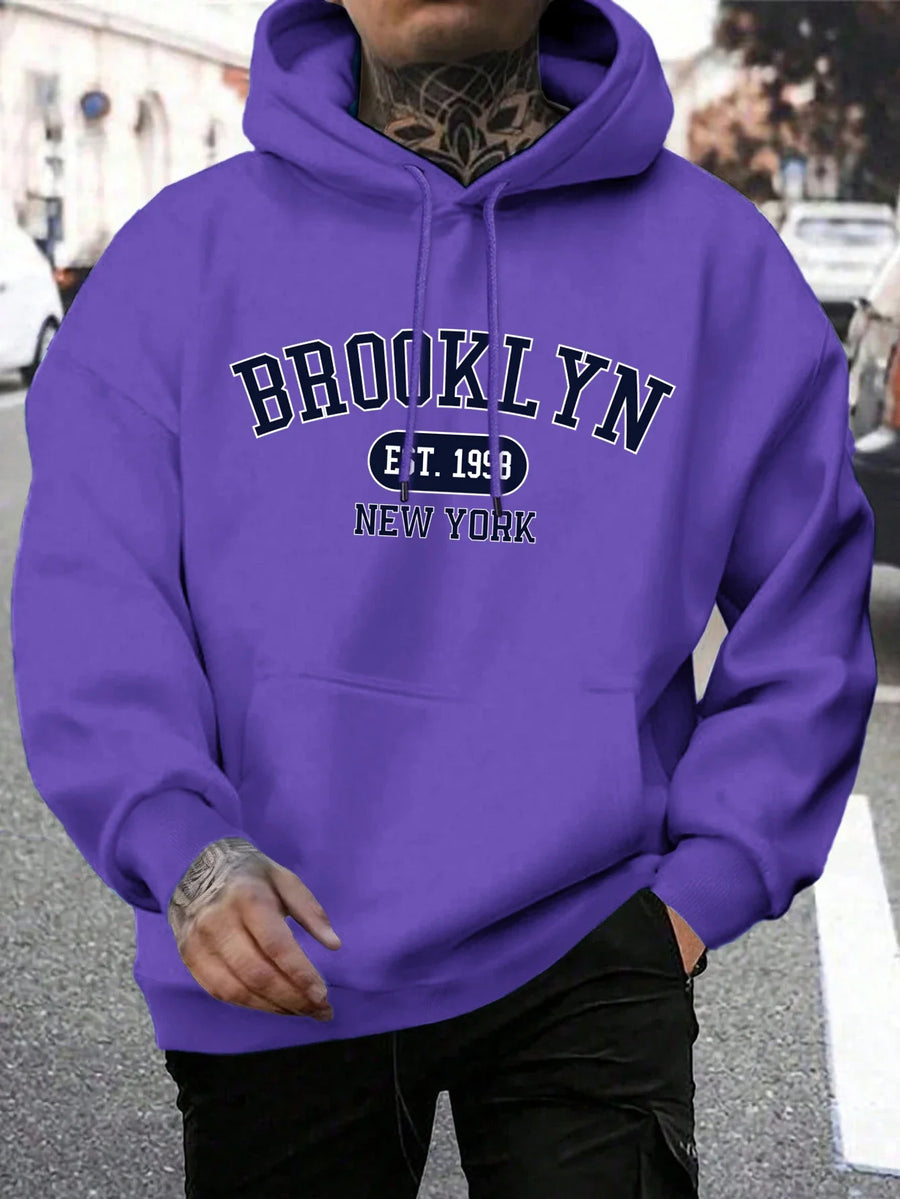 Bedrukte hoodie voor heren met trekkoord en kangoeroezak