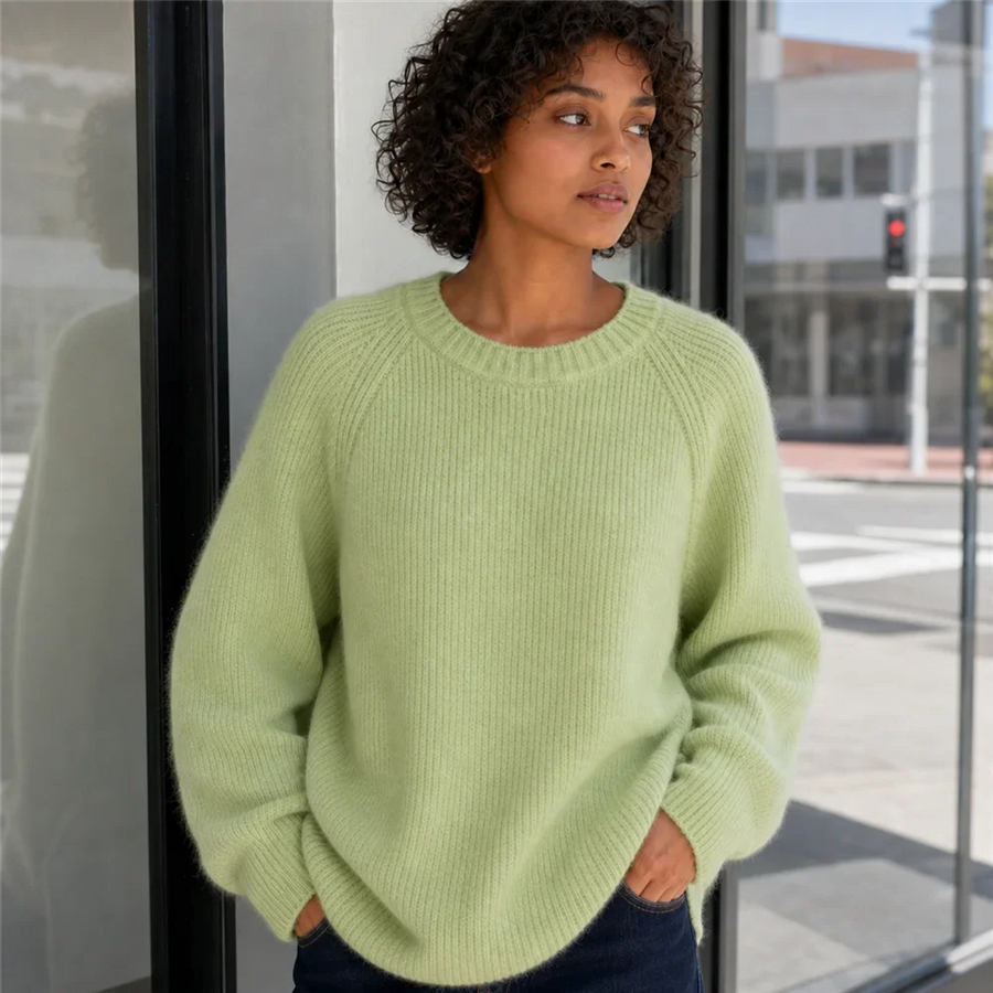 Damestrui met ronde hals, wijde pasvorm, ribgebreide look en lange mouwen