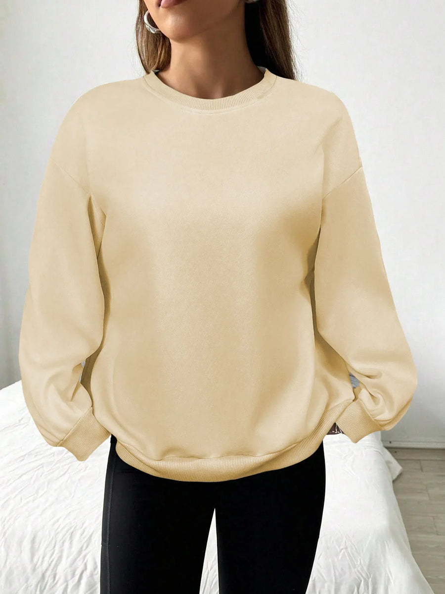 Grijs damessweatshirt met ronde hals, lange mouwen, oversized