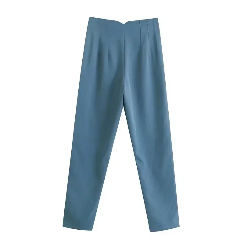 Damesbroek van stof met hoge taille in wortelmodel