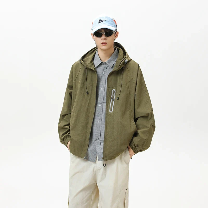 Unisex Leichte Jacke mit Kapuze und Reißverschluss Tasche