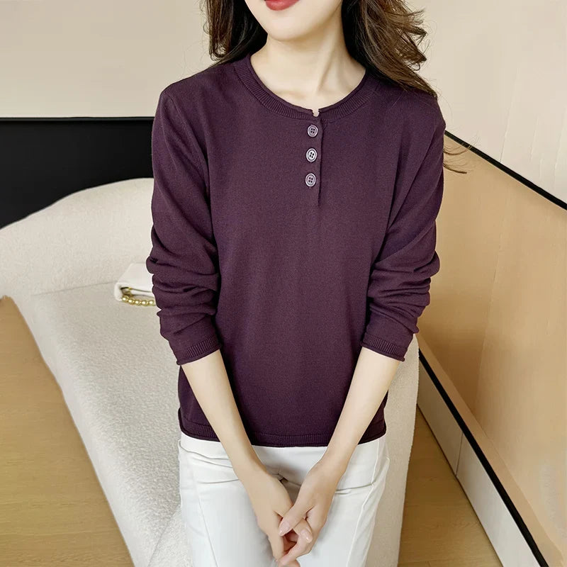 Damen Henley-Pullover Langarm mit Knopfleiste