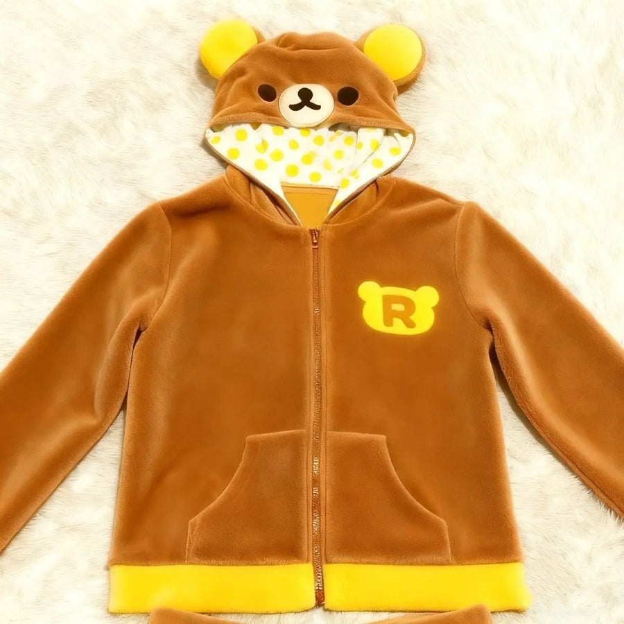 Teddybär Hoodie mit Reißverschluss für Damen – Beige/Cremefarben mit Bärenohren & Stickerei