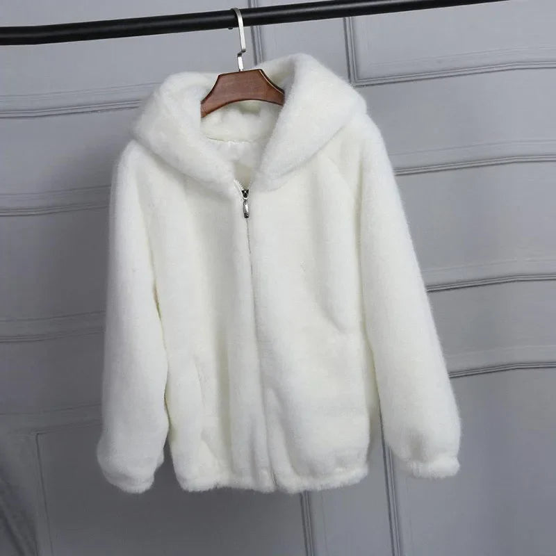 Damen Hoodie aus Plüsch mit Kapuze, Weiß