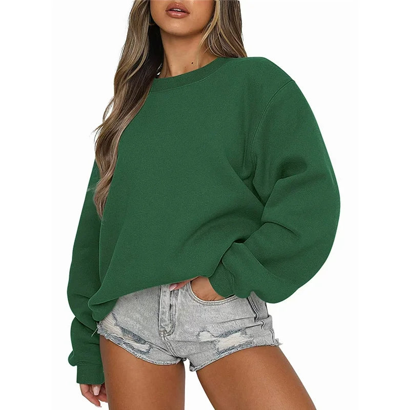 Oversized damessweatshirt met ronde hals en lange mouwen, casual trui