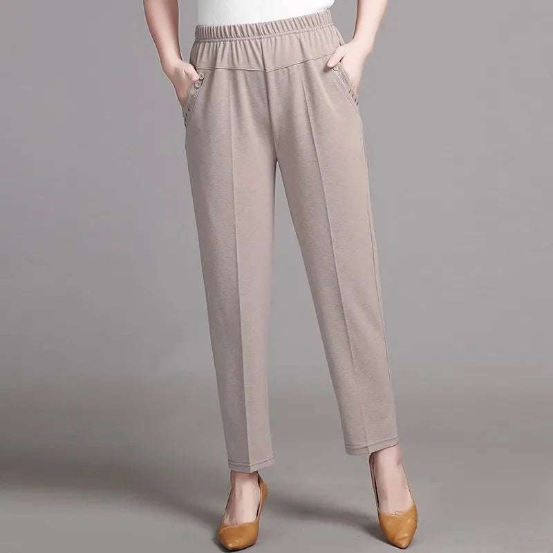 Dames vrijetijdsbroek met elastische tailleband en zakken