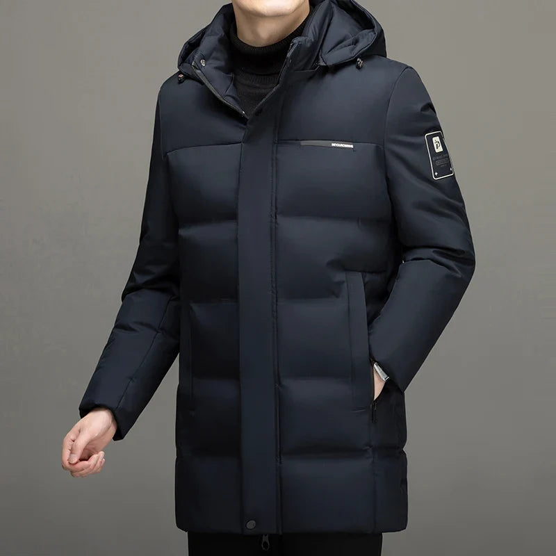 Herren Winter Steppjacke mit Kapuze lang gepolstert