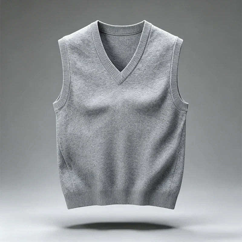 Unisex gebreid vest, V-hals, mouwloze trui, effen kleur