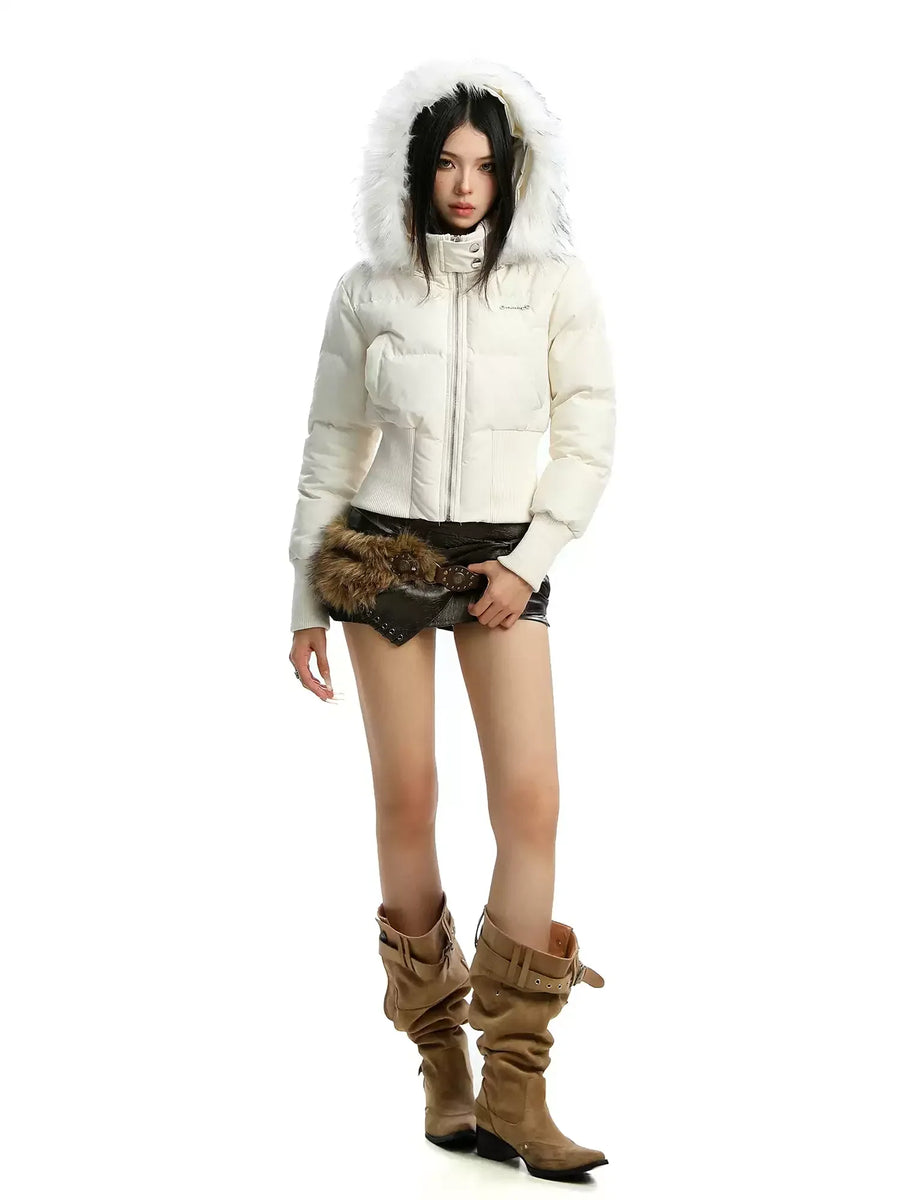 Kurze Steppjacke Damen mit Kapuze und Kunstfellbesatz