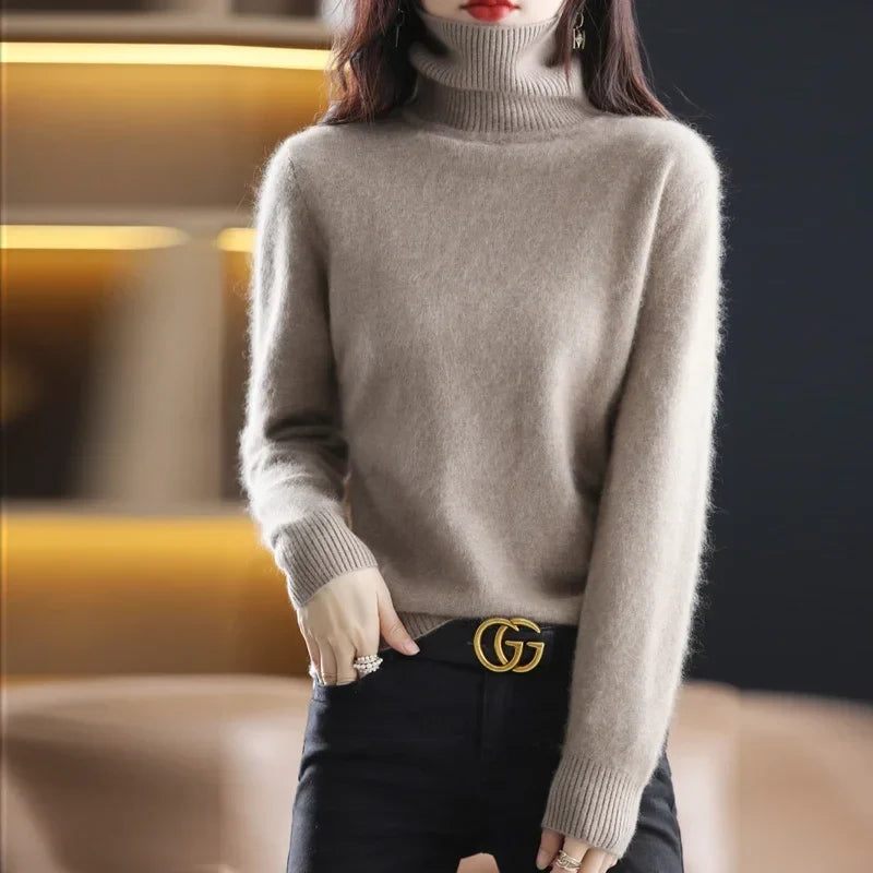 Damen Rollkragenpullover Langarm Strickpullover Weiches Material