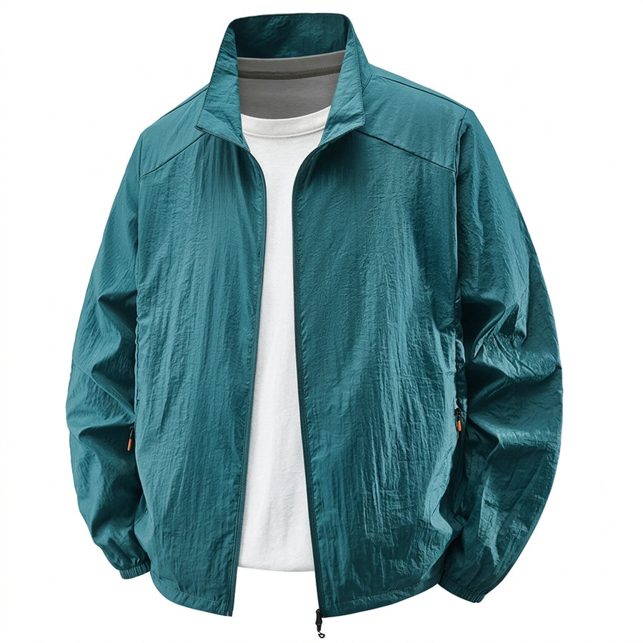 Lichte herenwindjack met opstaande kraag, rits, vrijetijd, outdoor