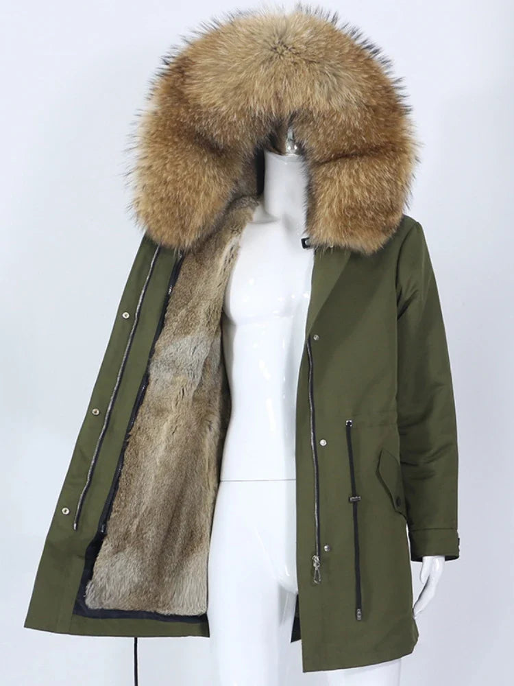 Winterparka mit Kunstfellfutter und großer Kapuze