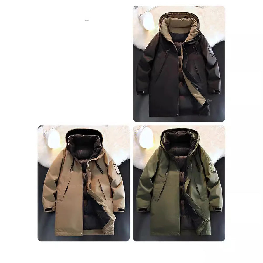 Herren Winterparka mit Kapuze - Lang, Gepolstert, Schwarz