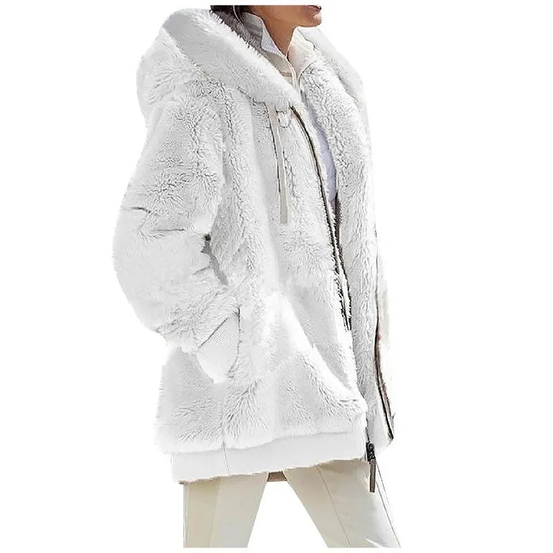 Teddy-Fleece Jacke mit Kapuze und Reißverschluss, flauschig warm