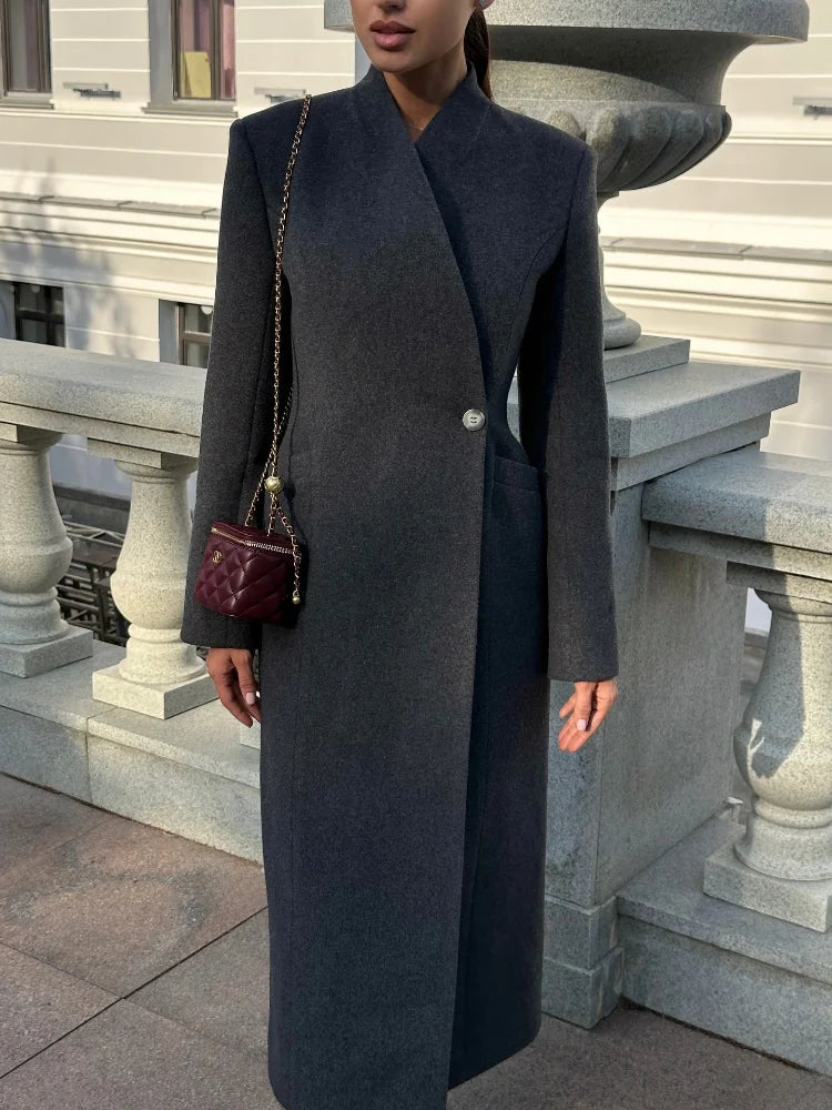 Damen Langer Oversize Mantel Zweireiher Grün