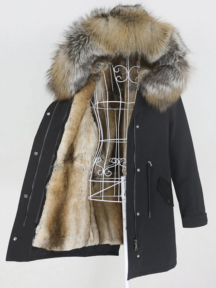 Winterparka mit Kunstfellfutter und großer Kapuze