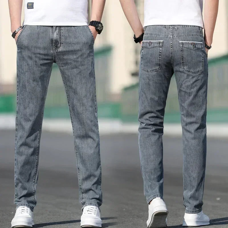 Herren Jeanshose Straight Fit Freizeit Hose Grau/Blau