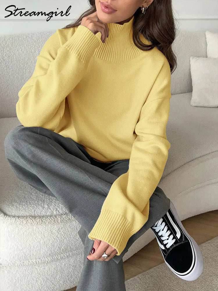 Dames oversized coltrui van grof breisel met geribde boorden
