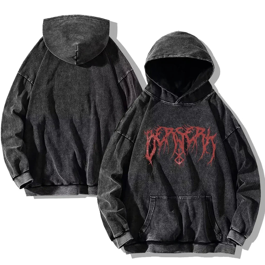 Vintage hoodie met capuchon en kangoeroezak – Berserk-print