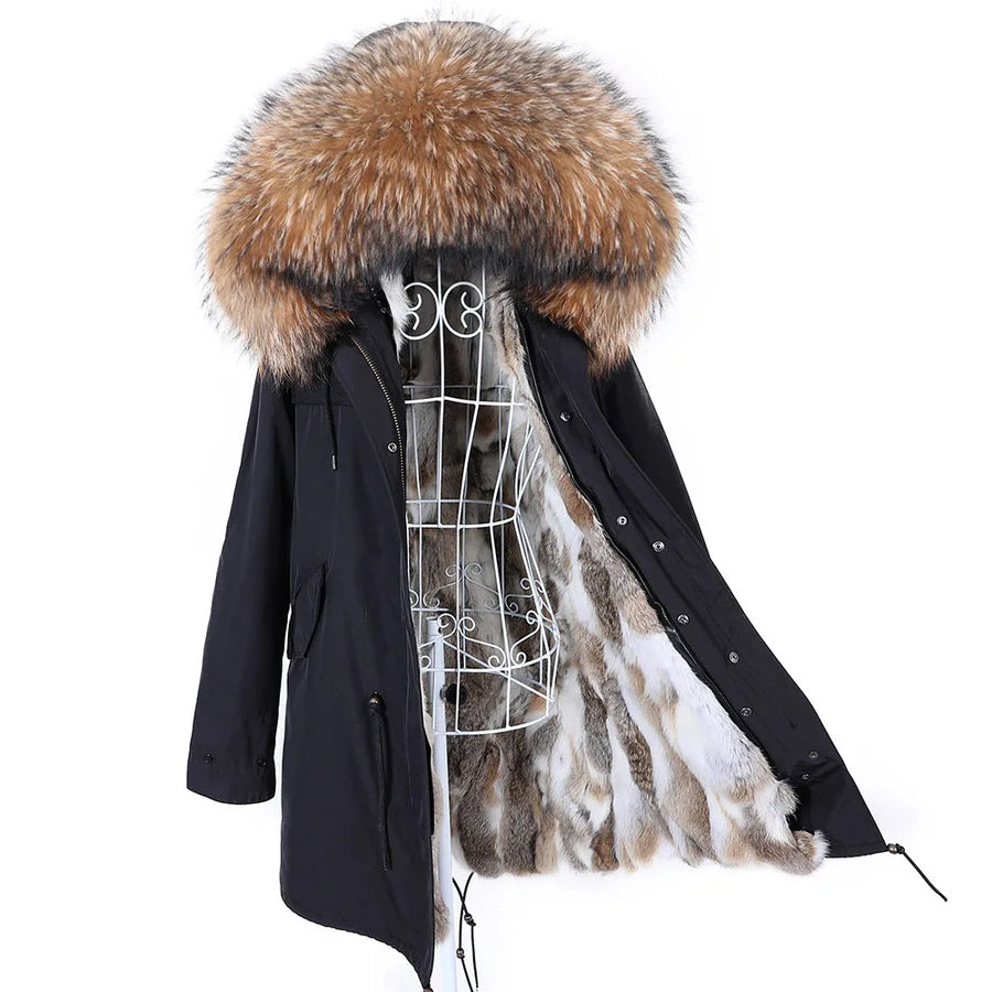Damen Winterparka mit abnehmbarem Kunstpelzbesatz und Futter